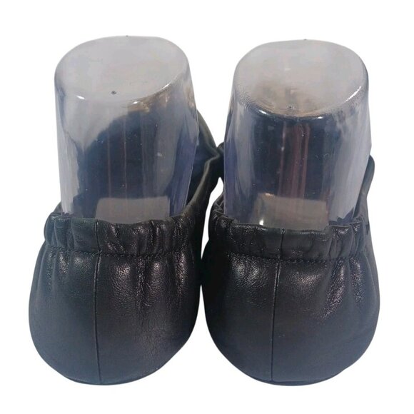 Tory Burch Women Sz 7.5 M Ballet Flats Minnie Travel Leather Black Big Gold Logo - Picture 6 of 8